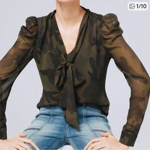 White House Black Market Camouflage Sheer Blouse